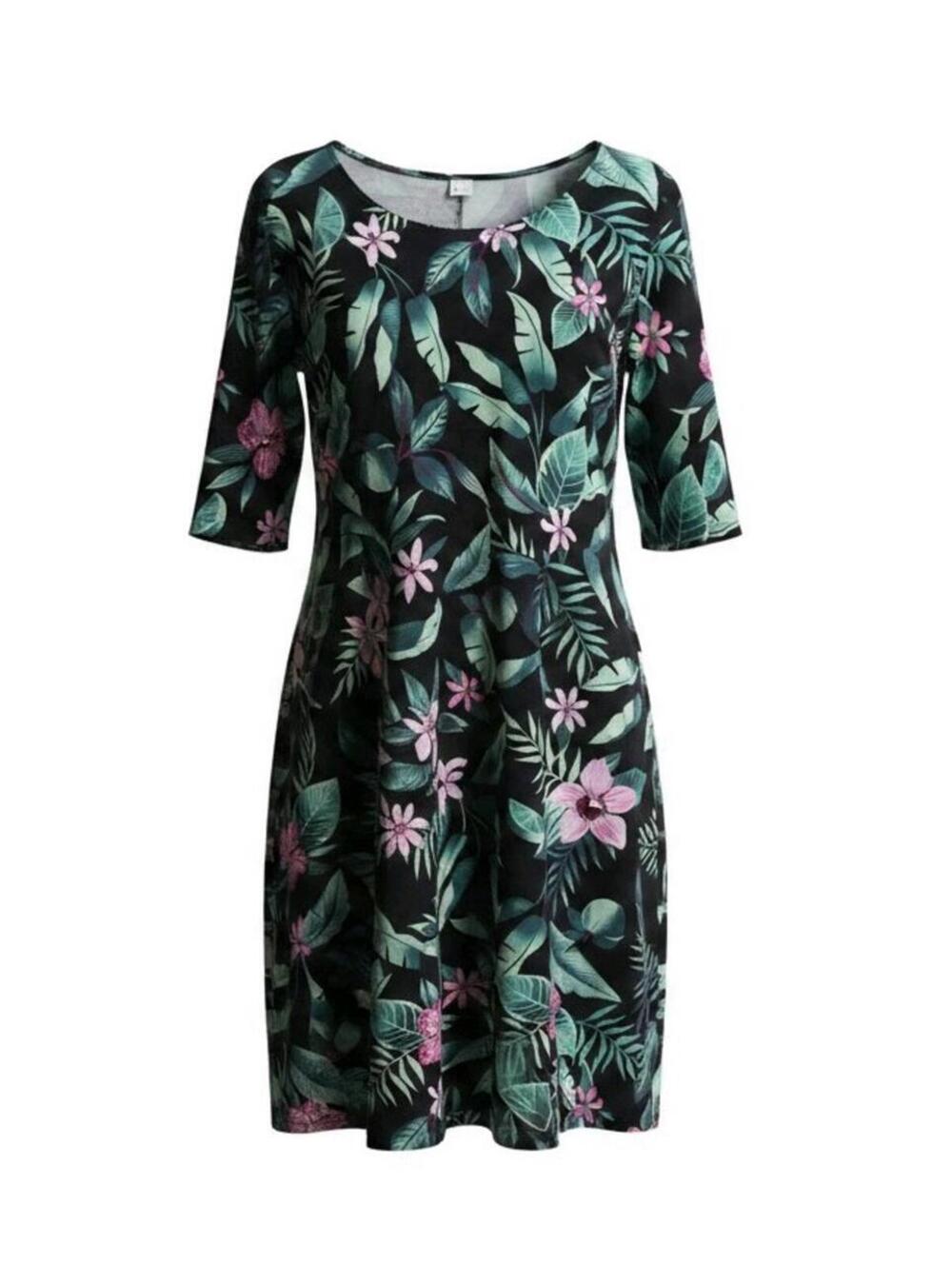 Old Navy Shift Dress Black Green Pink Tropical Floral Sz XL Hawaiian Vacation